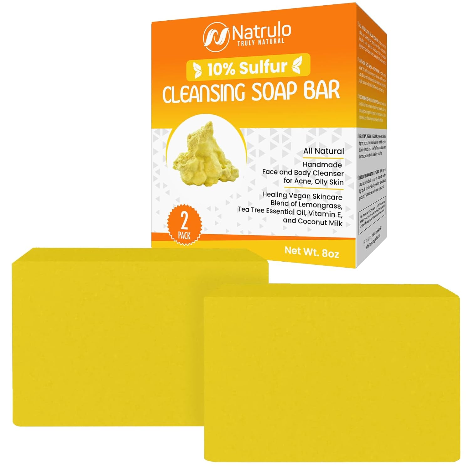 10% Sulfur Soap Cleansing Bar — Natural Facial & Body Cleanser for Acne & Oily Skin with Tea Tree, Lemongrass & Vitamin E | Made in USA