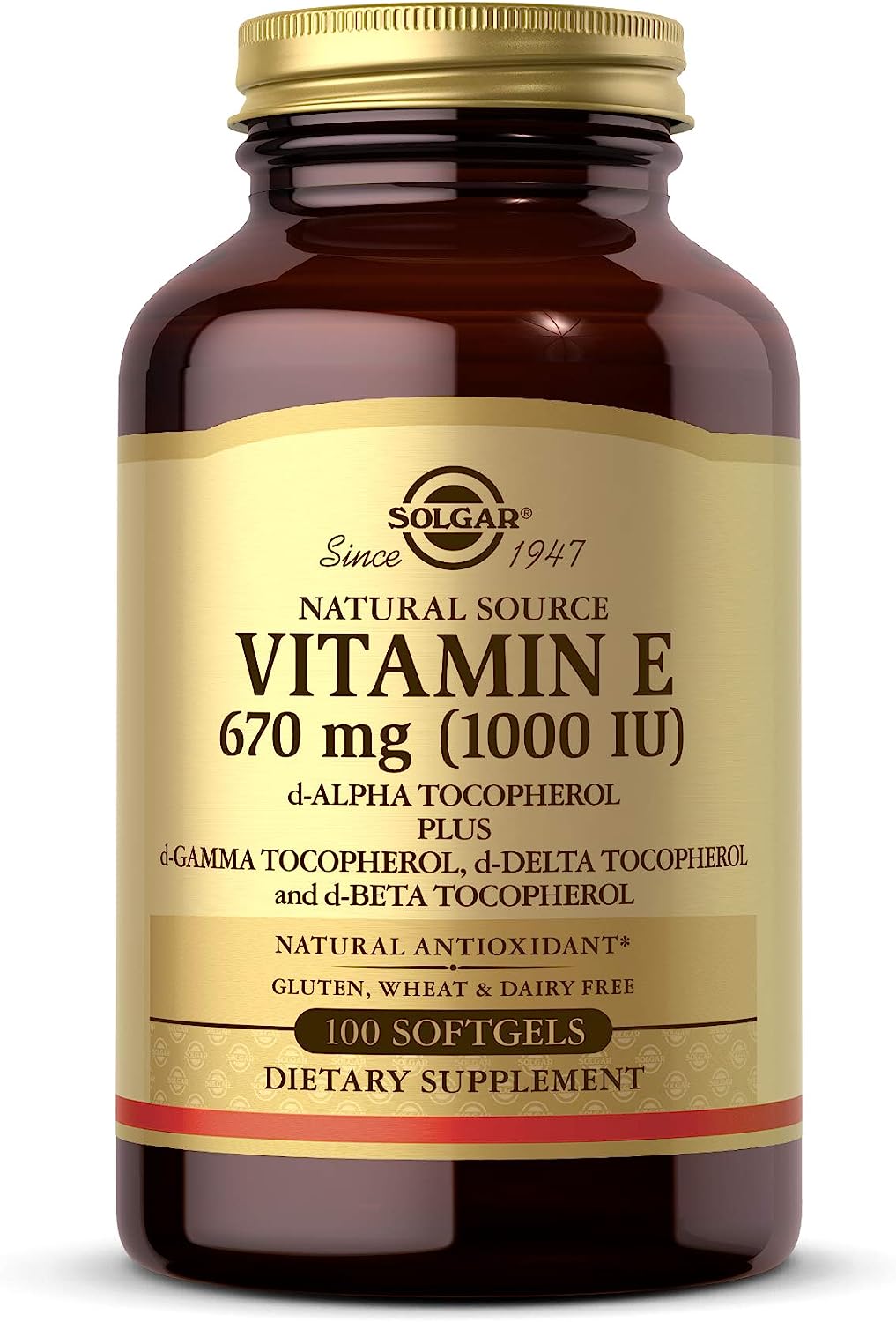 Solgar Vitamin E 1000 IU Softgels - Mixed D-Alpha Tocopherol and Tocopherols for Immune Support and Antioxidant Benefits, 100 Count