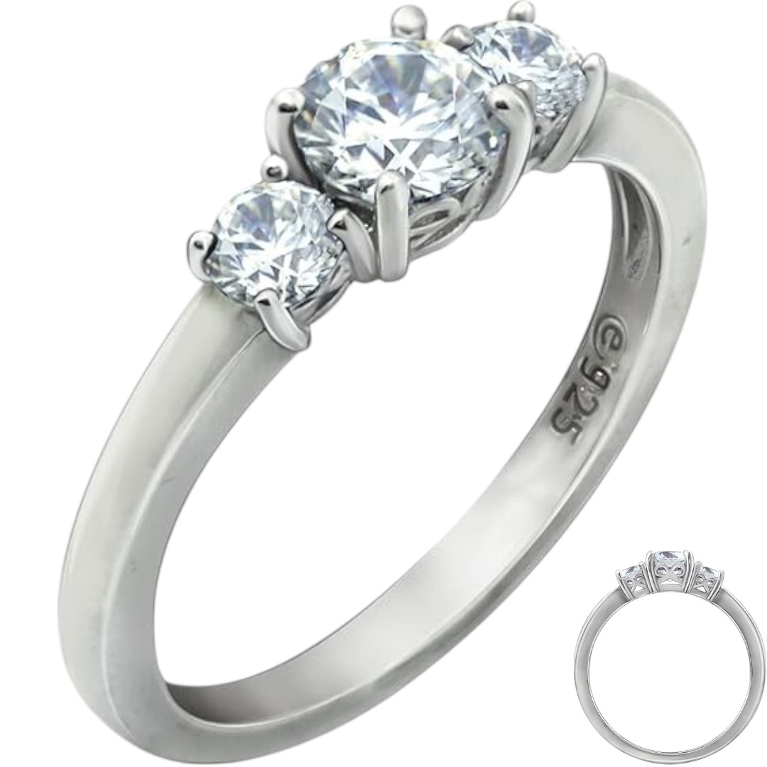 Amazon Essentials Platinum-Plated Sterling Silver Ring with 3-Stone Zirconia - Elegant Jewelry for Pakistan