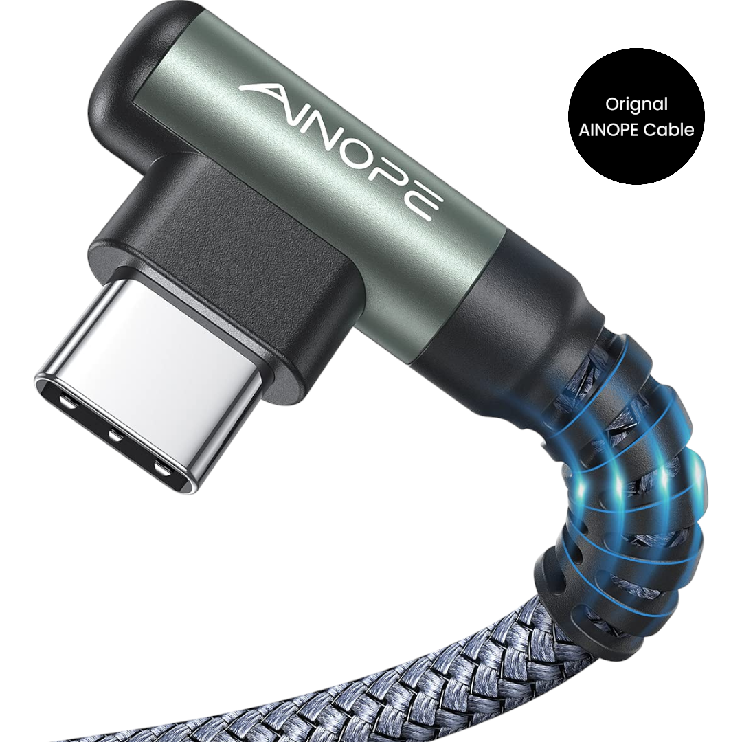 AINOPE USB C Cable 2-Pack 6.6ft – 3.1A Fast Charging Right Angle USB-A to USB-C Mobile Cable for iPhone 17, Samsung Galaxy S10+, Note 10, LG V30