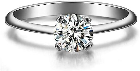 FANCIME 14k Solid White Gold 4 Prong Solitaire Brilliance Round Moissanite Simulated Diamond Engagement Wedding Ring Band For Women (1 Carat - 2carat, D-E Color, VVS Clarity,)