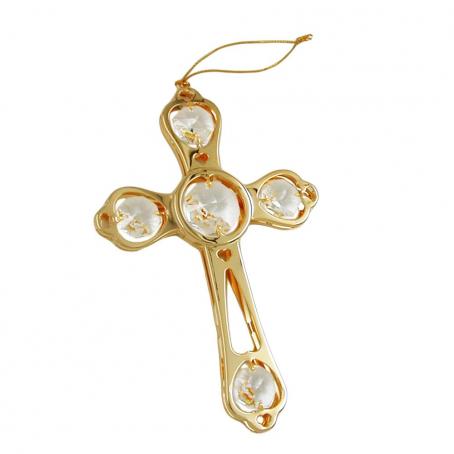 DEcus NObilis Tree Decoration CROSS Crystal Temptations Swarovski Spectra Elements 24K Gold-Plated - Decorative Home Ornament & Christmas Gift Figure