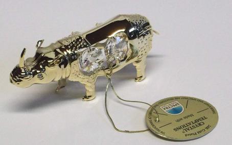 24K Gold Plated Crystal Studded Rhino Figurine With Swarowski Stones