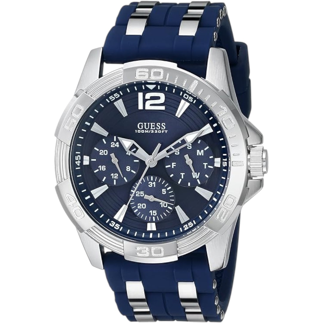 GUESS Iconic Blue Stainless Steel & Silicone Stain Resistant Watch - Multi-Function Dial