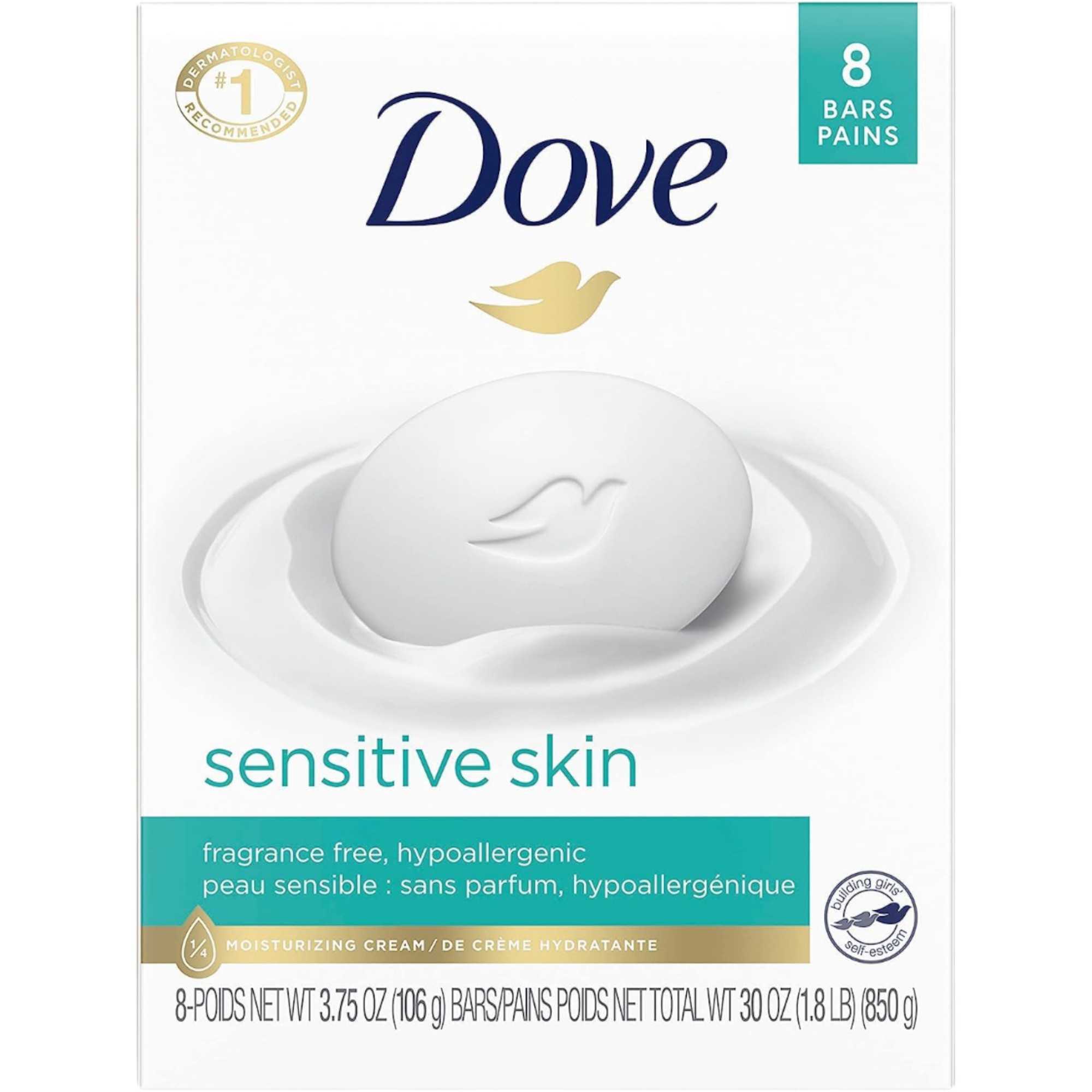 Dove Sensitive Skin Beauty Bar Unscented - 4oz (Pack of 8) | Premium Hypoallergenic Soap for Gentle Daily Care