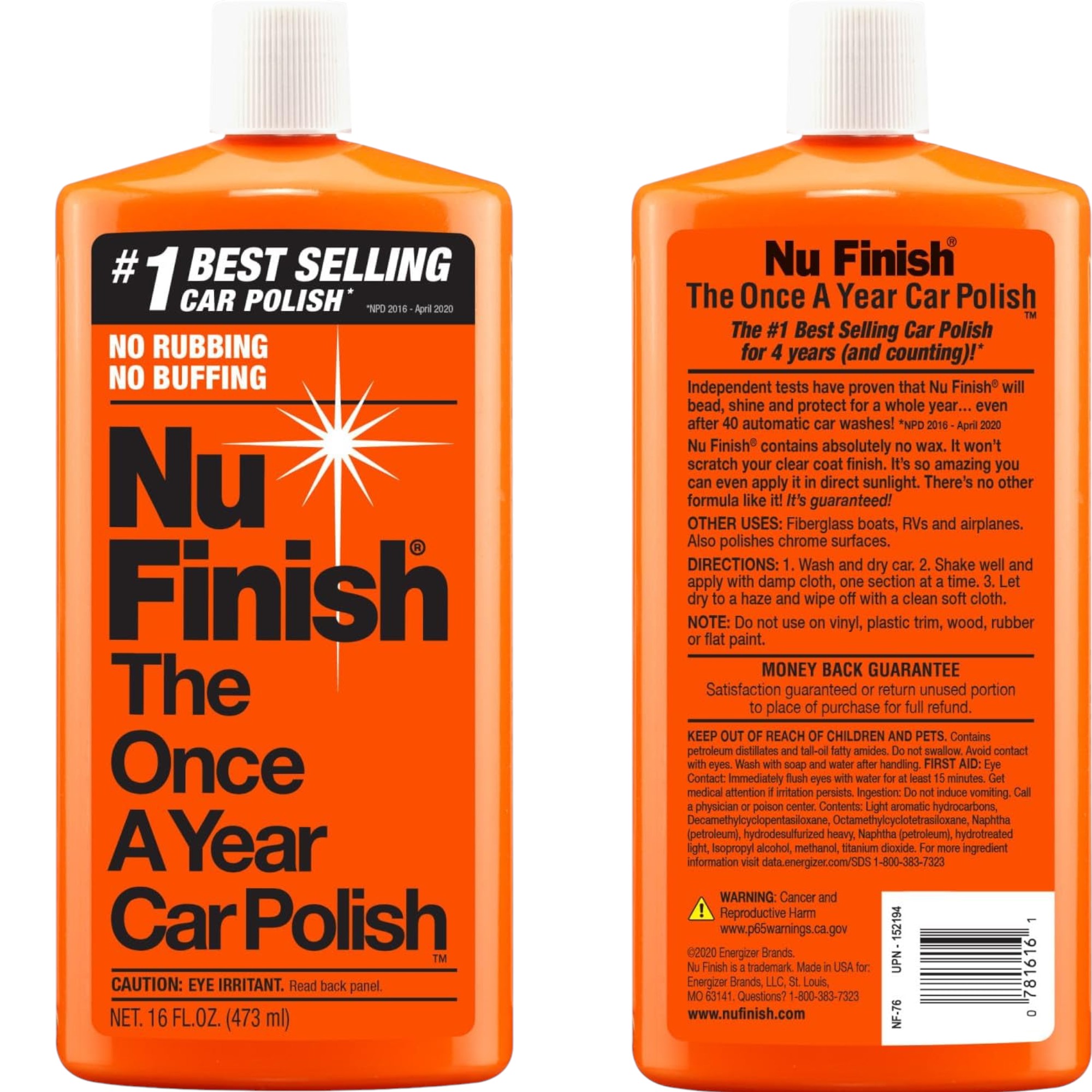 Nu Finish NF-76 Once A Year Liquid Car Polish 16oz (For Long-Lasting Shine on Cars, Trucks & Bikes)