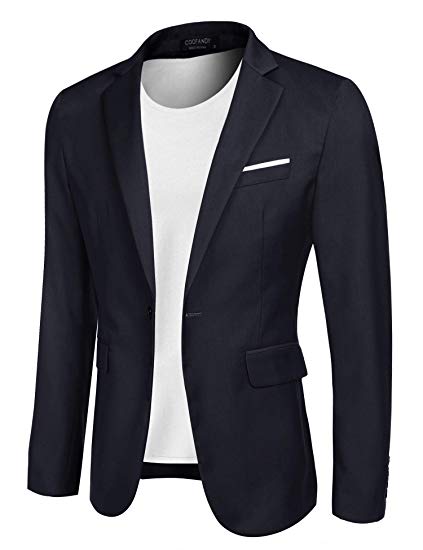 COOFANDY Men's Casual Suit Blazer Jackets Lightweight Sports Coats One Button, Navy Blue
