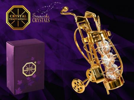 Swarovski Crystal Figure 24k Gold Plated Golf Tasche Mit