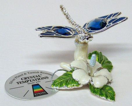 Swarovski Crystal Elements Dragonfly Figurine - Ornament Silver Plated