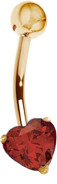 14k Gold Garnet Heart Belly Button Ring by Ritastephens Genuine Garnet Heart Navel Ring in 14k Solid Yellow Gold