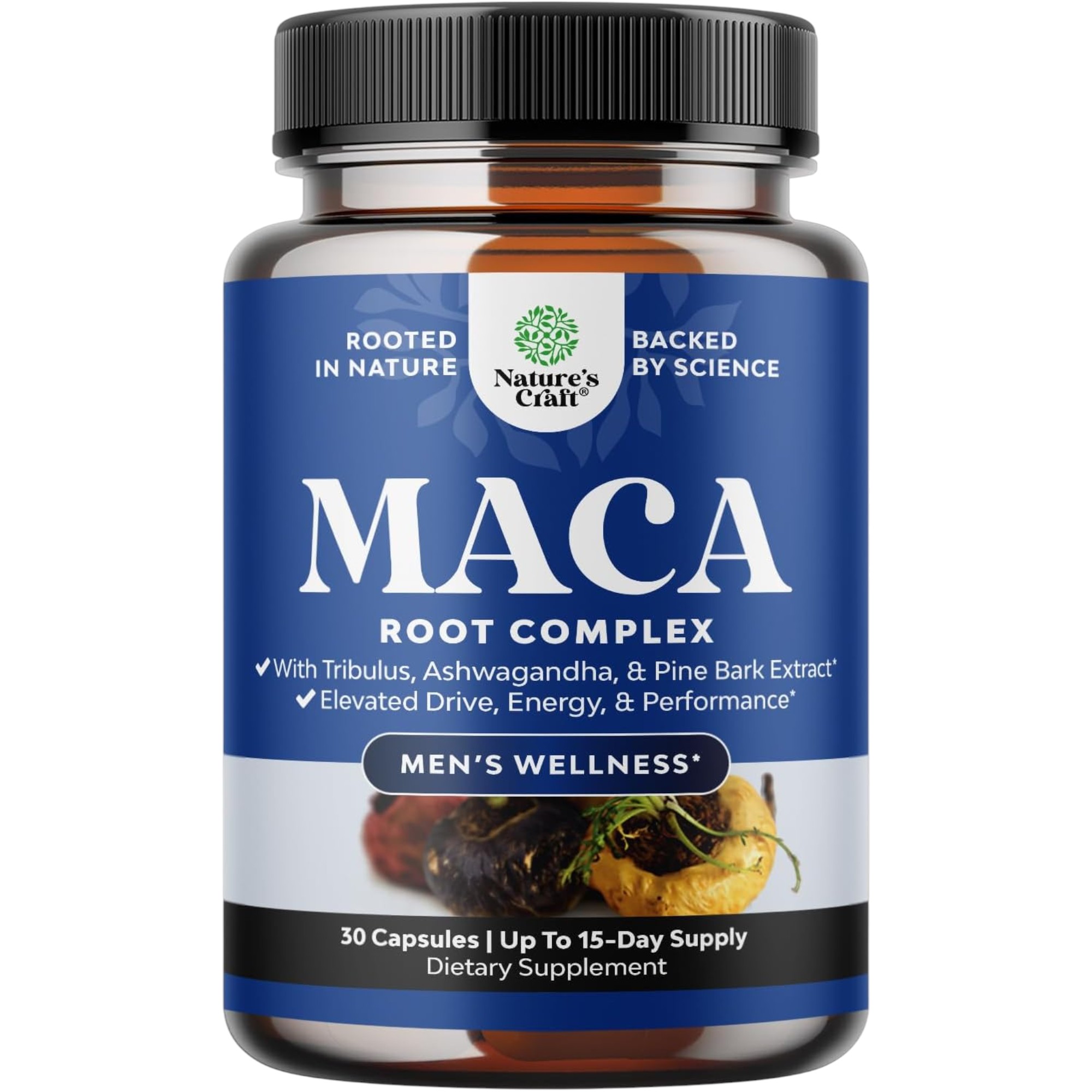 Nature’s Craft Black Maca Capsules 30 Count (with Ashwagandha & Siberian Ginseng) for Men’s Daily Wellness