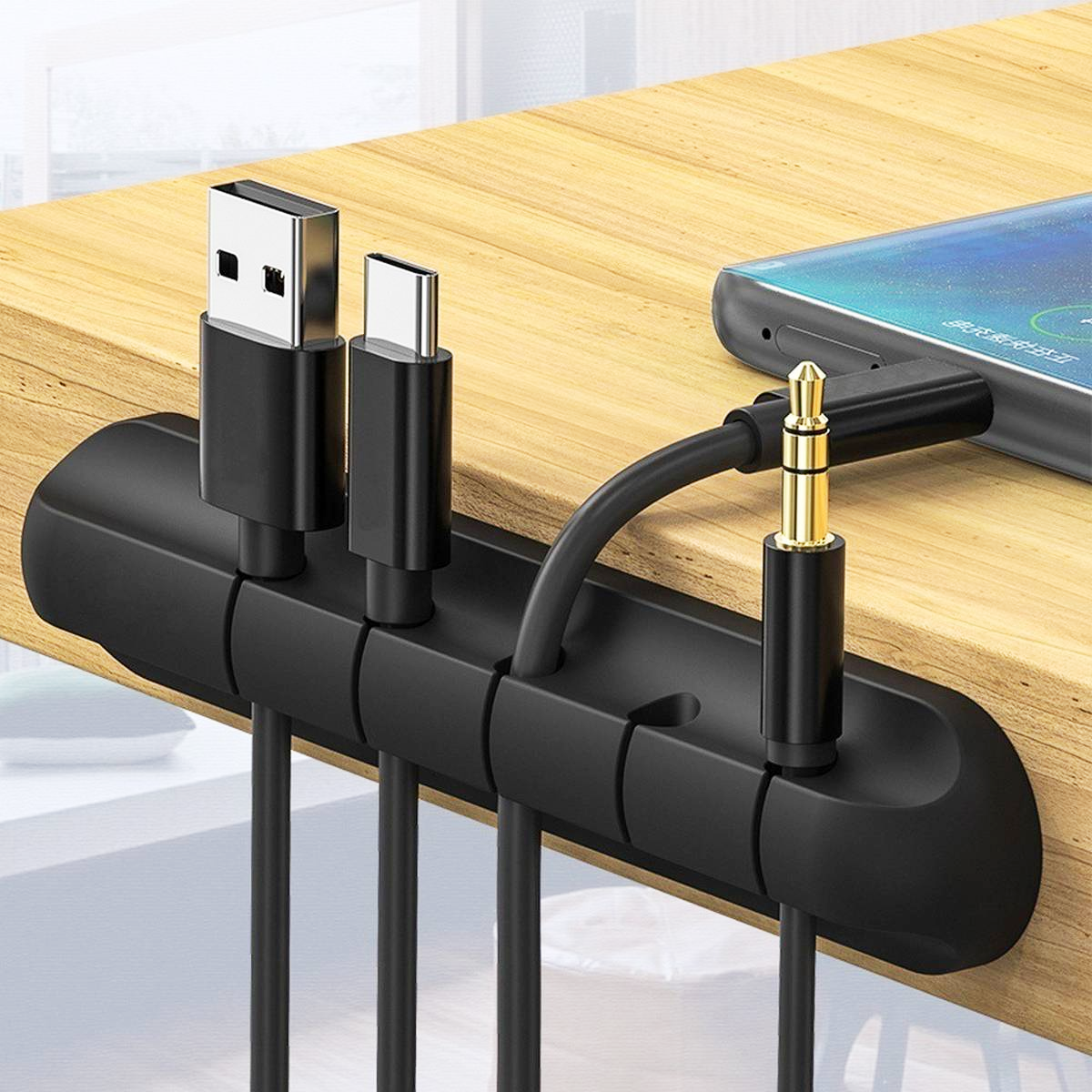 CableMax Organizer, Multi-Hole Cable Holder, Silicon TableTop Wire Organizer, Pack of 10, Black