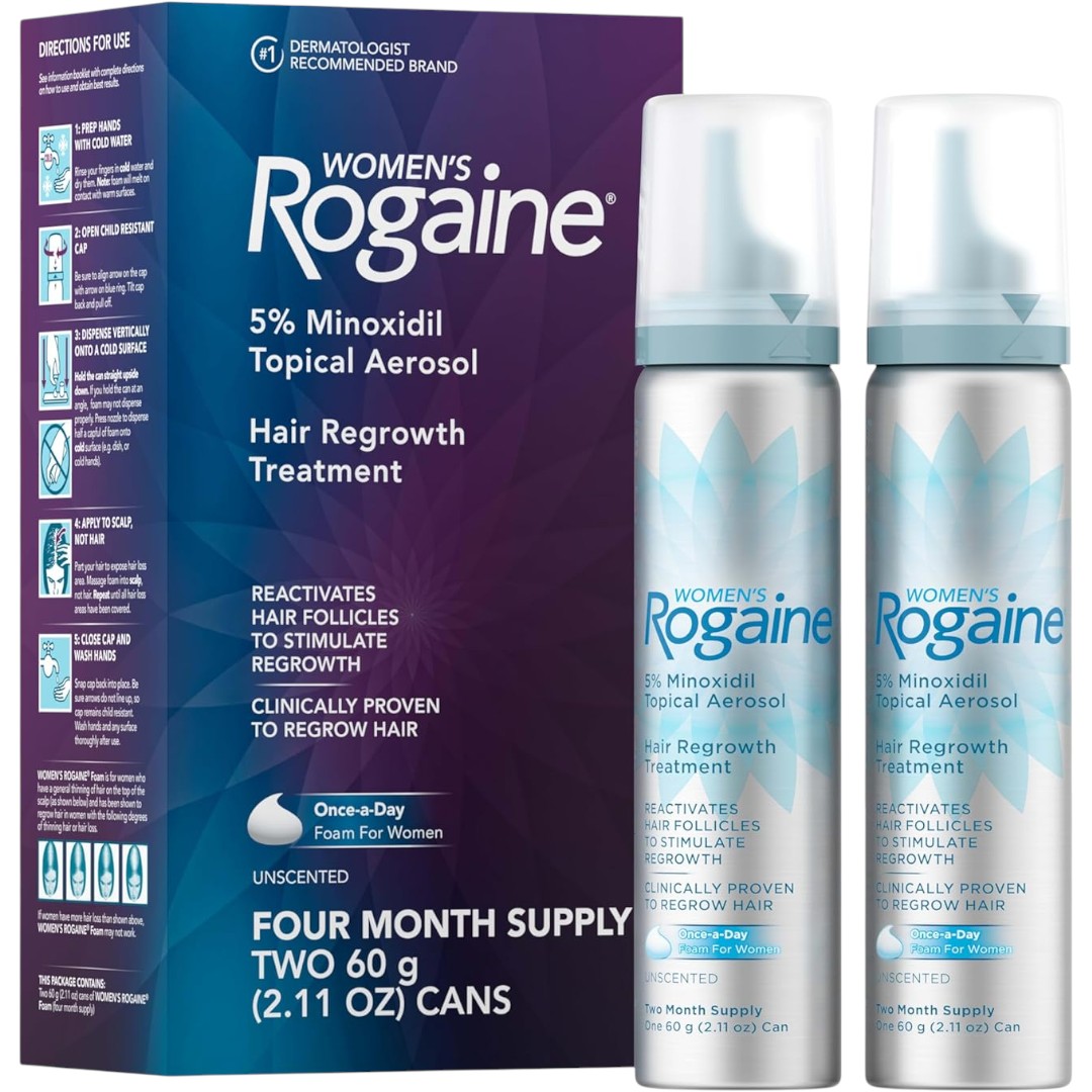 Rogaine for Women 5% Minoxidil Foam – Imported Hair Growth Treatment for Thicker, Fuller Hair (4-Month Supply)