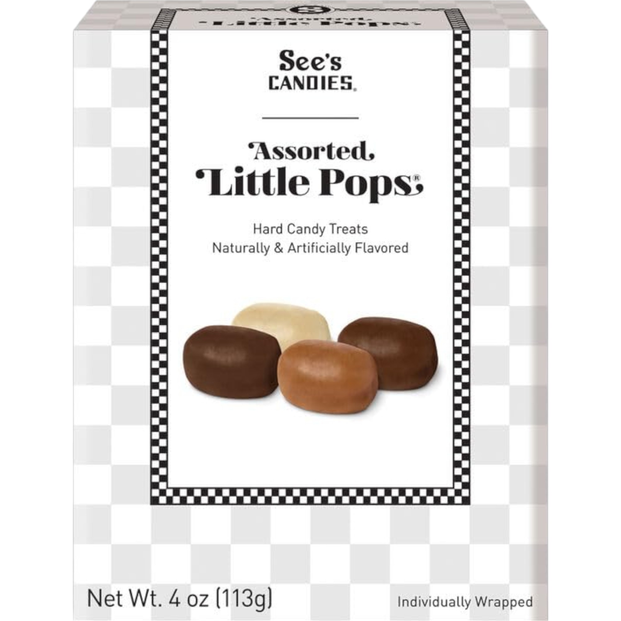 See’s Candies Little Pops Assorted 4 oz (Butterscotch, Coffee, Vanilla & Chocolate) – Individually Wrapped Imported Treats