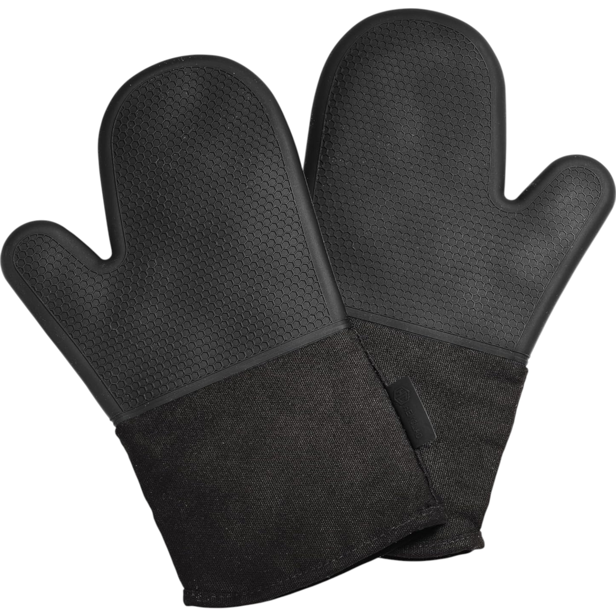 HexClad Silicone Oven Mitt Set (2‑Pack, Black) Heat‑Resistant up to 500°F, Waterproof Non‑Slip Grip, Cotton Lined, Dishwasher‑Safe (Imported)