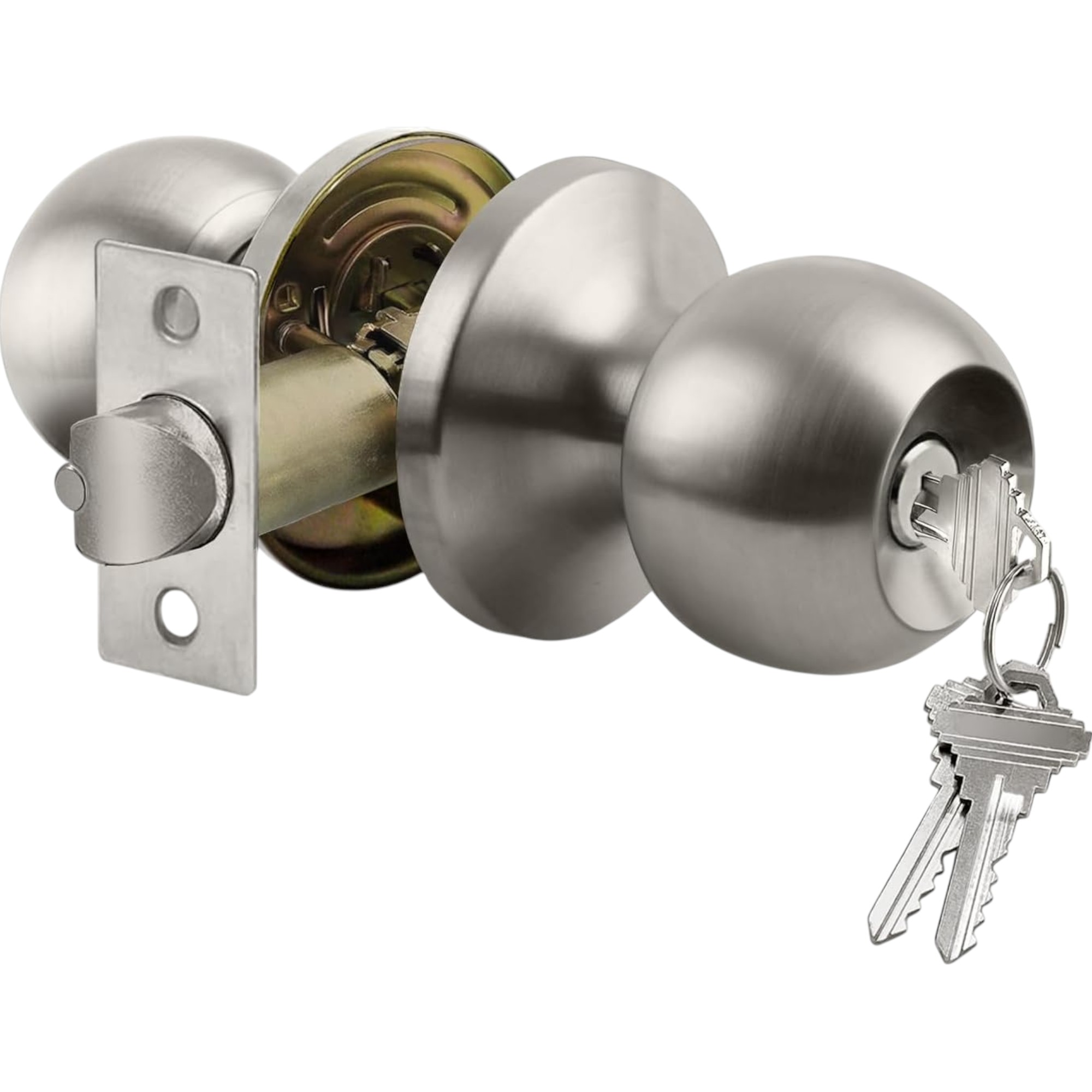BESTTEN Keyed Entry Door Knob with Lock – Satin Nickel, Adjustable Latch for Interior & Exterior Doors