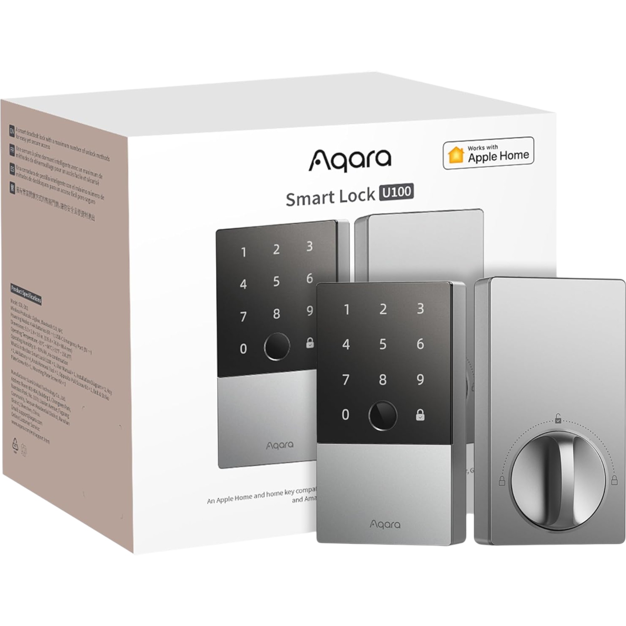 Aqara Smart Lock U100 – Fingerprint Keyless Entry, Apple Home Key, IP65 Weatherproof, Silver