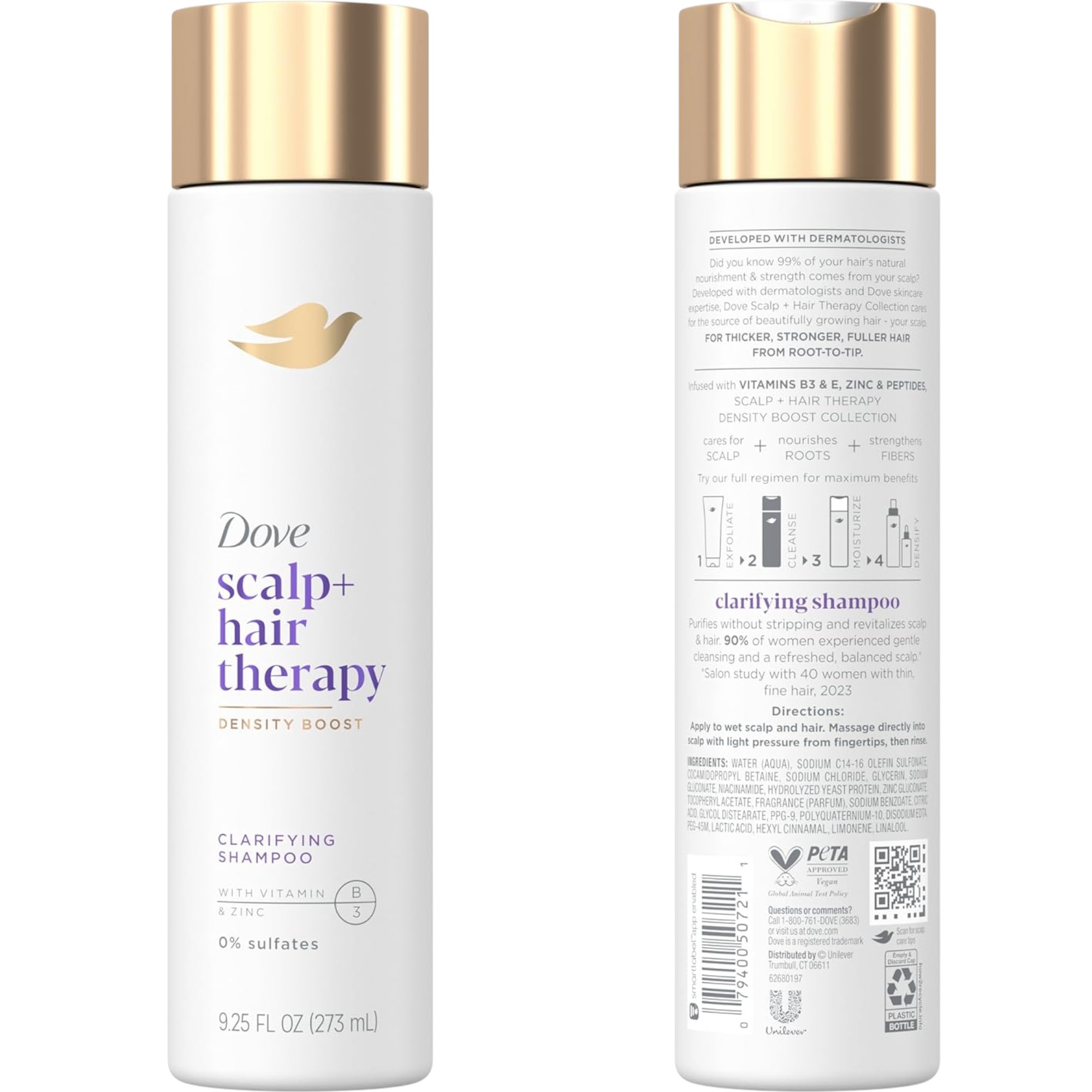 Dove Density Boost Clarifying Shampoo 9.25oz (0% Sulfates, Vitamin B3 + Zinc) for Oily Scalp & Fuller-Looking Hair