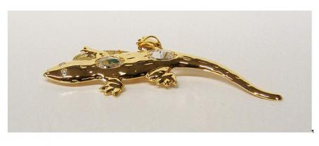 Swarovski Crystal Element Studded Lizard Figurine 24k Gold Plated Ornament