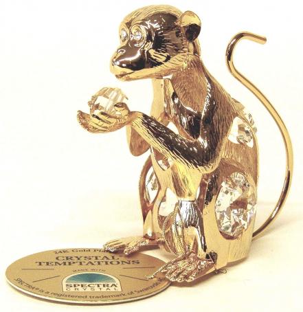 Swarovski Crystal Element Studded Monkey Figurine 24k Gold Plated Ornament