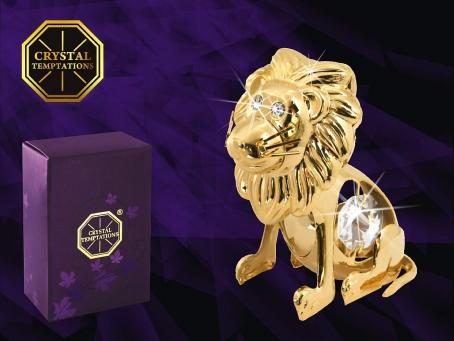 Swarovski Crystal Element Studded Zodiac Leo Figurine 24k Gold Plated Ornament