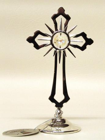 Swarovski Crystal Element Studded Cross Figurine 24k Gold Plated Ornament