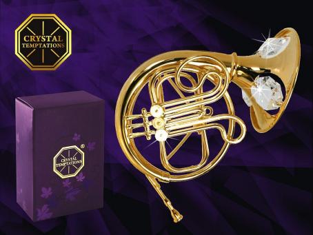 Swarovski Crystal Element Studded Trombone Figurine 24k Gold Plated Ornament