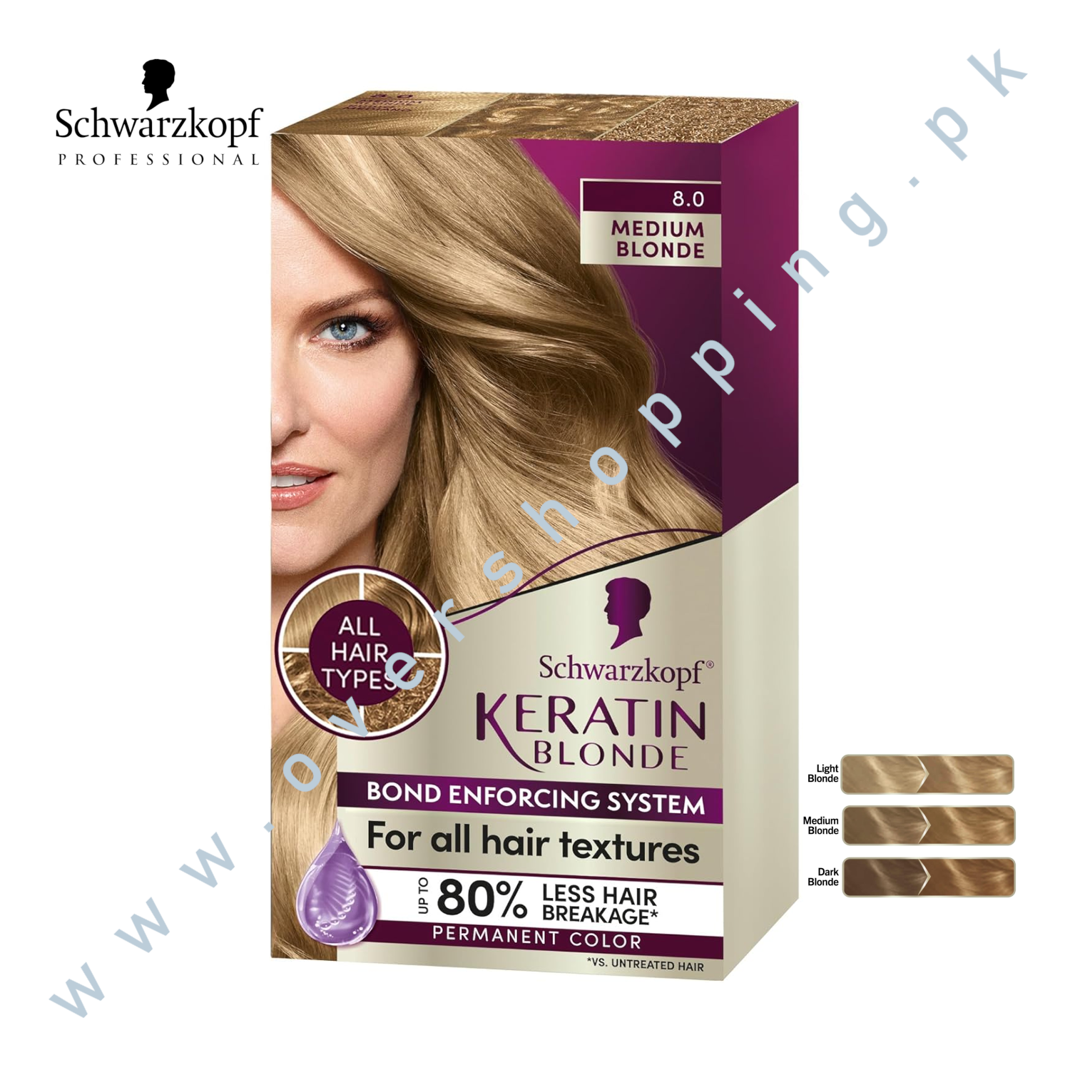 Schwarzkopf Keratin Color Permanent Hair Color, 8.0 Medium Blonde
