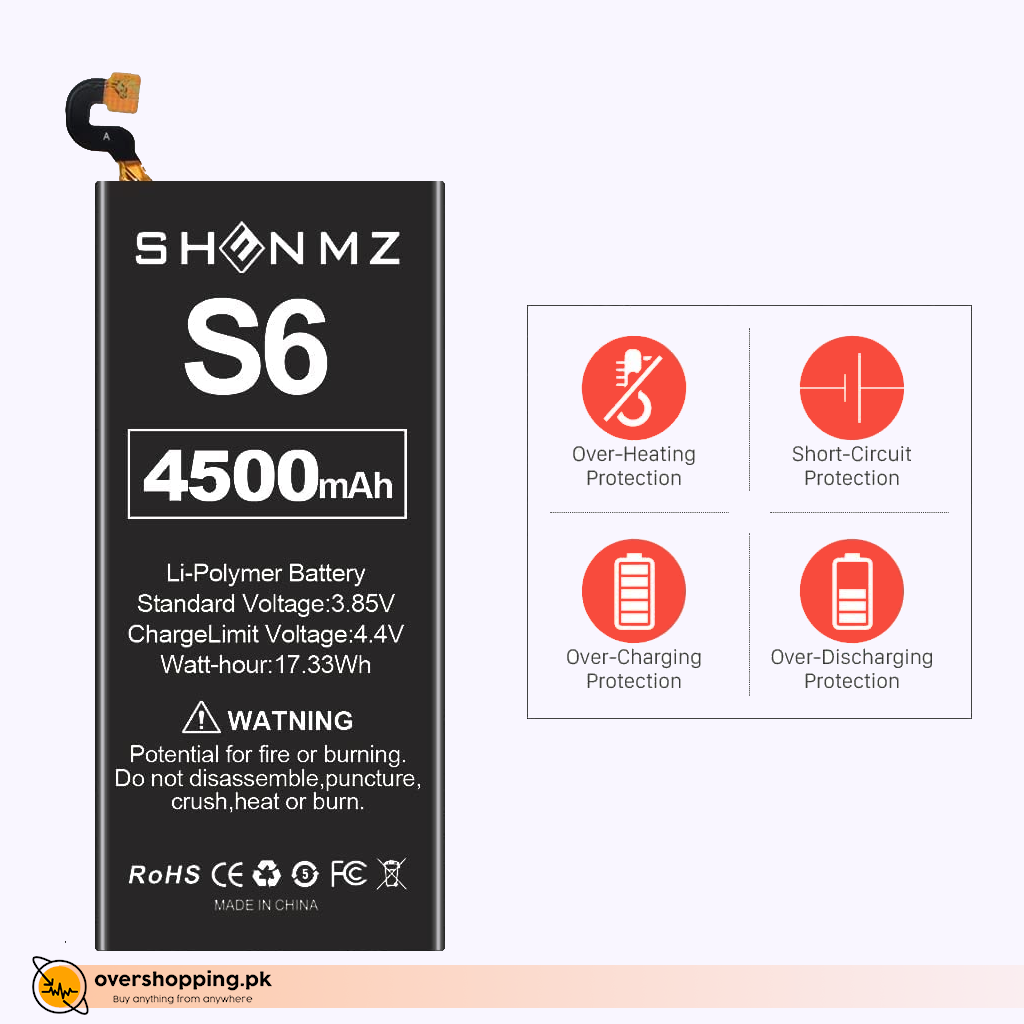 Galaxy S6 Replacement Battery, 4500mAh Samsung Galaxy S6 Battery Replacement for G920V G920A G920T G920P