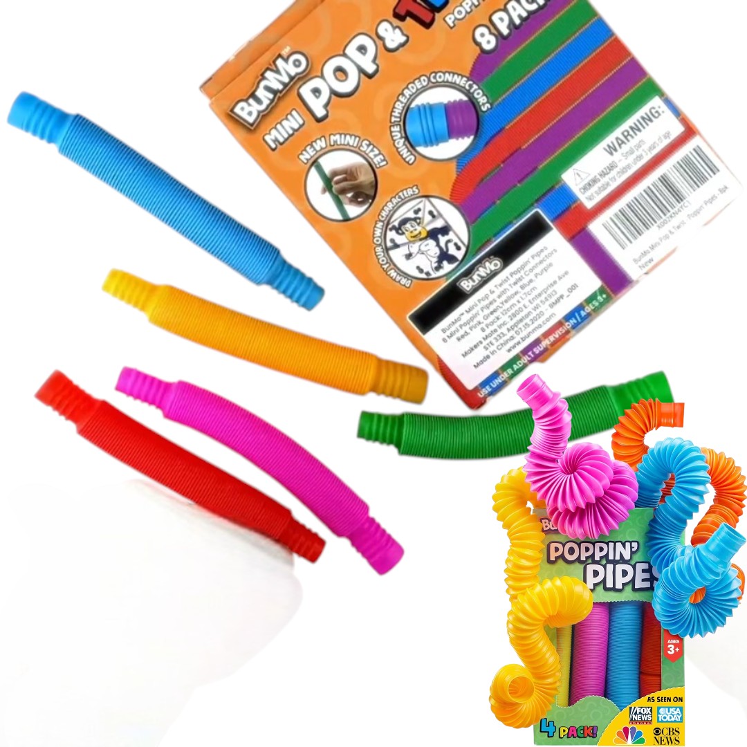 BUNMO Pop Tubes - 4 Pack Large Sensory Toys for Toddlers 3+ | Imaginative Play, Fine Motor Skills Development, Creative Learning | Non-Mouthable Toy | USA/UK Imported via Amazon Pakistan