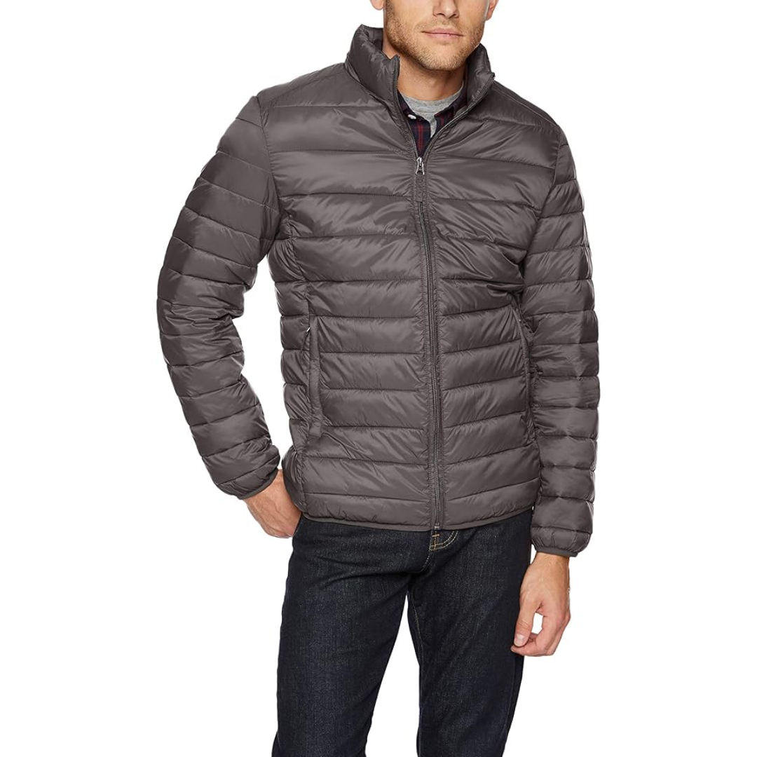 Amazon Essentials Men's Packable Lightweight Water-Resistant Puffer Jacket - Grey