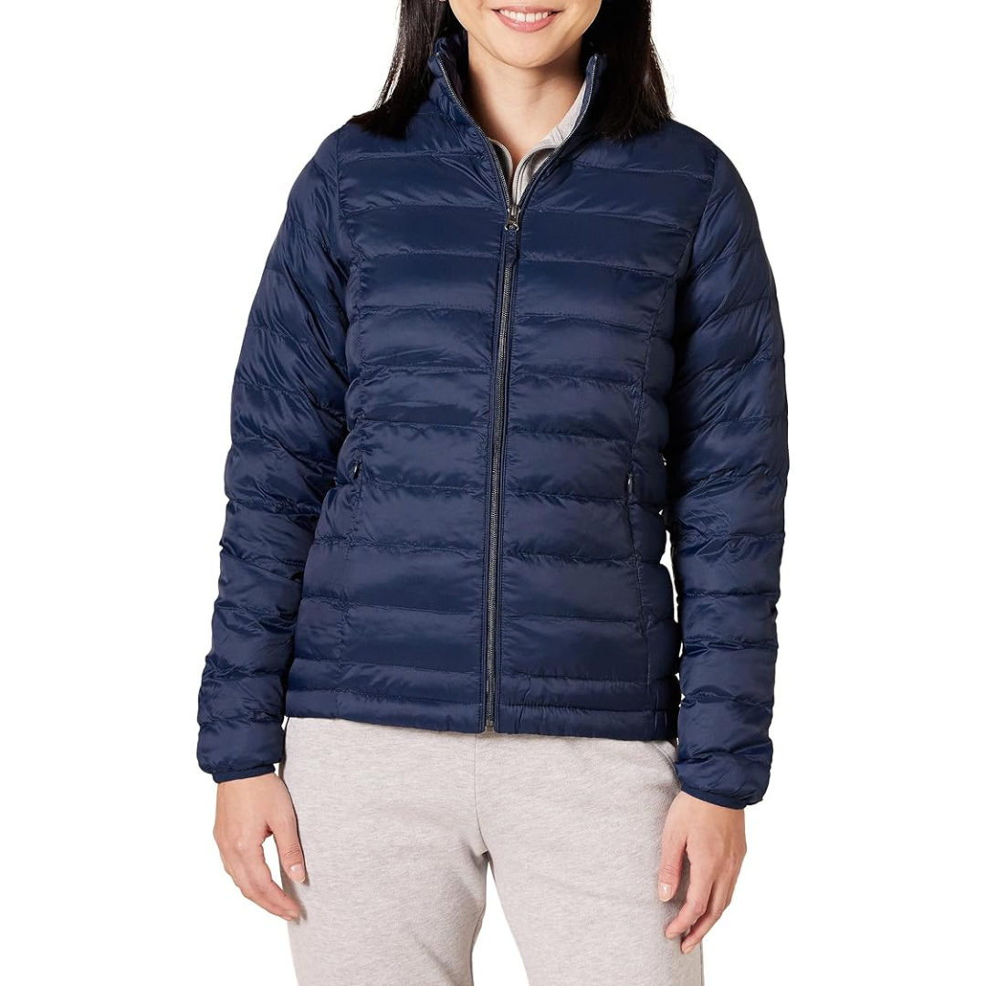 Amazon Essentials Women's Packable Lightweight Water-Resistant Puffer Jacket - Navy Blue