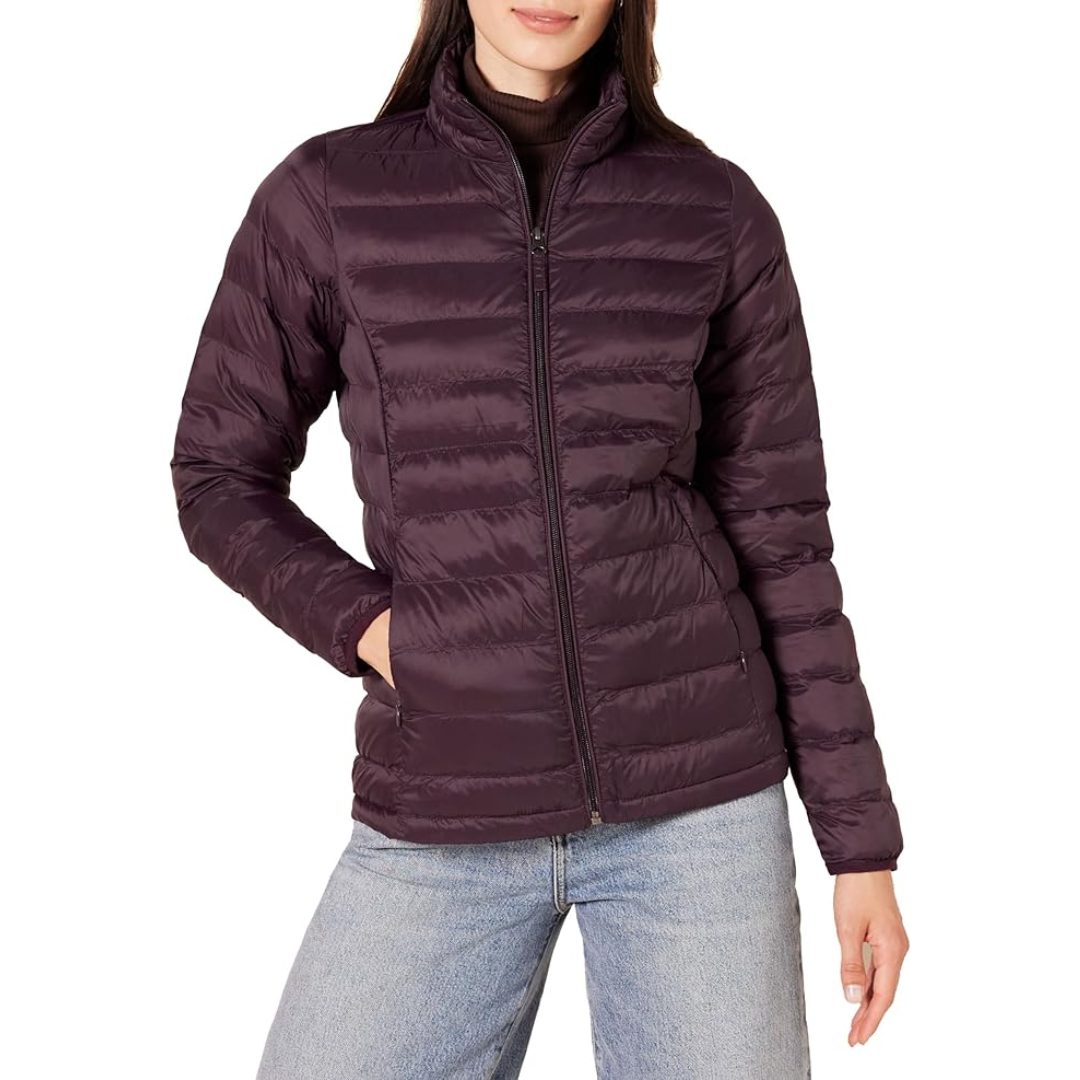 Amazon Essentials Women's Packable Lightweight Water-Resistant Puffer Jacket - Burgundy
