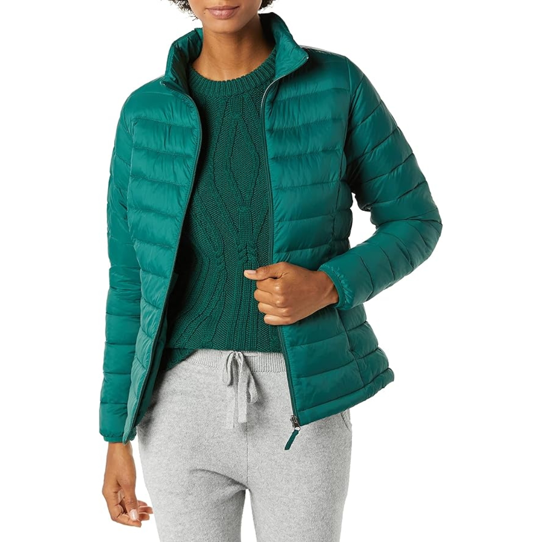 Amazon Essentials Women's Packable Lightweight Water-Resistant Puffer Jacket - Dark Emerald Green