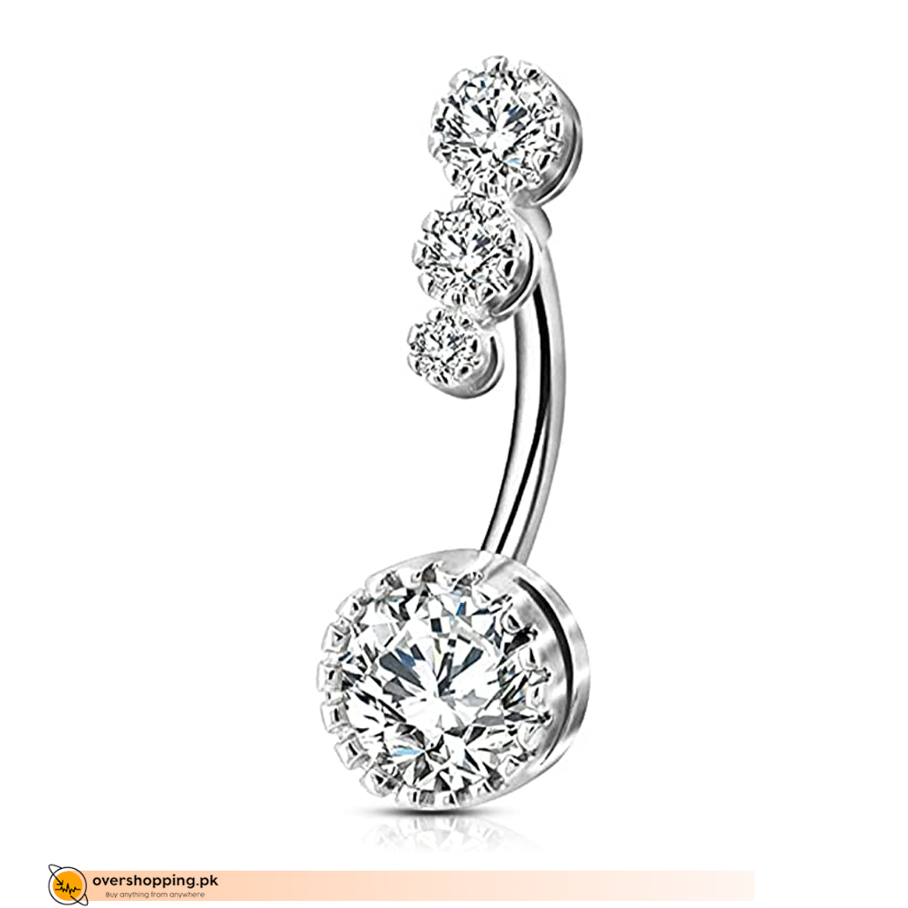316L Surgical Steel Belly Button Rings Clear CZ Navel Rings Belly Rings Belly Piercing - Silver