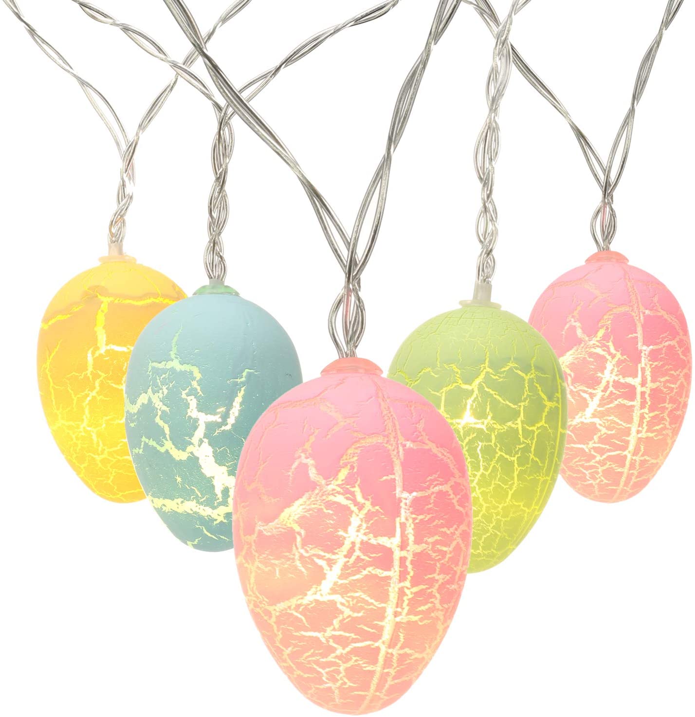 BrizLabs 10 LED Easter Egg String Lights, 5.94ft Easter Lights Battery Powered Pastel Lights for Easter, Party, Fireplace, Mantels, Entrance, Tree, Upstairs, Banister, Home Decorations, Clear Wire