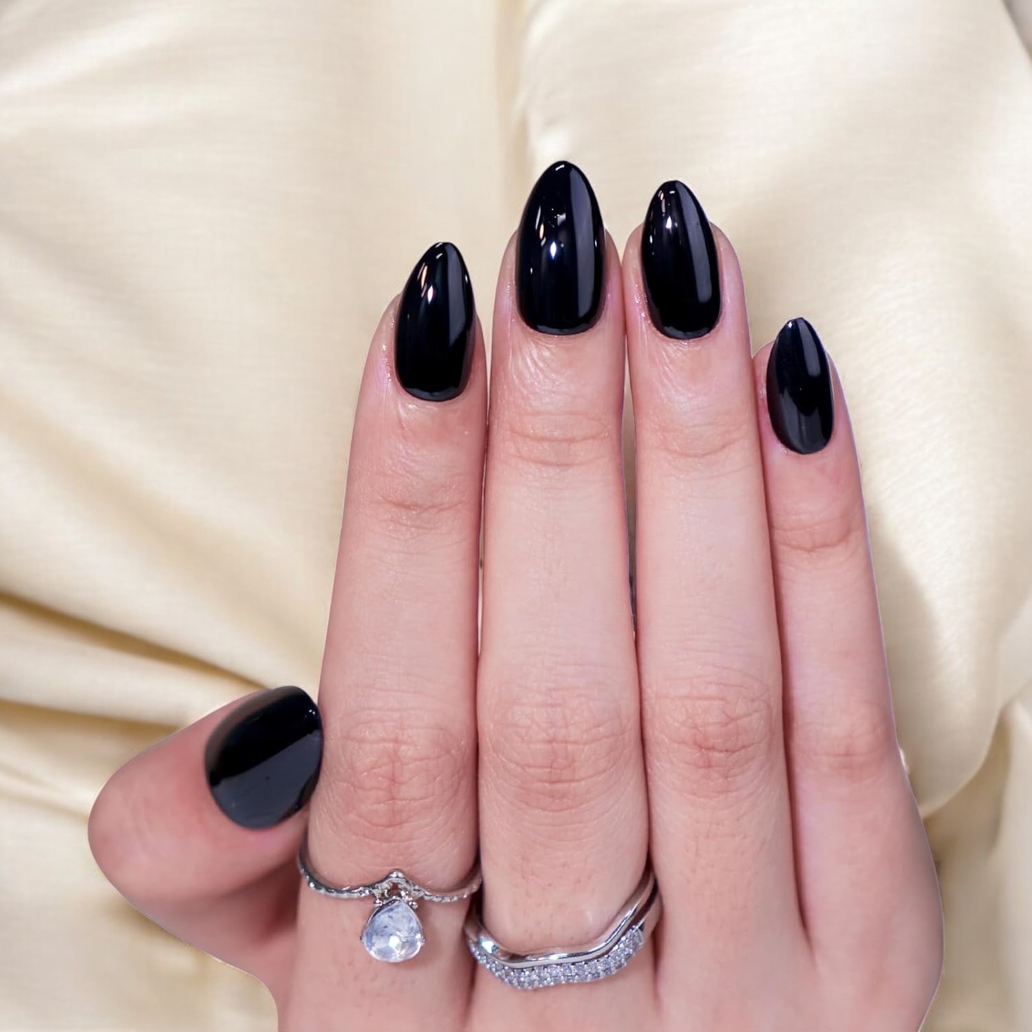 Black Press On Nails Almond - BTArtbox, 30PCS, Black Velvet