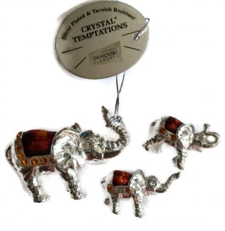 Swarovski Element Crystal Temptations Pewter 3 piece Elephant Family Figurine Silver Plated