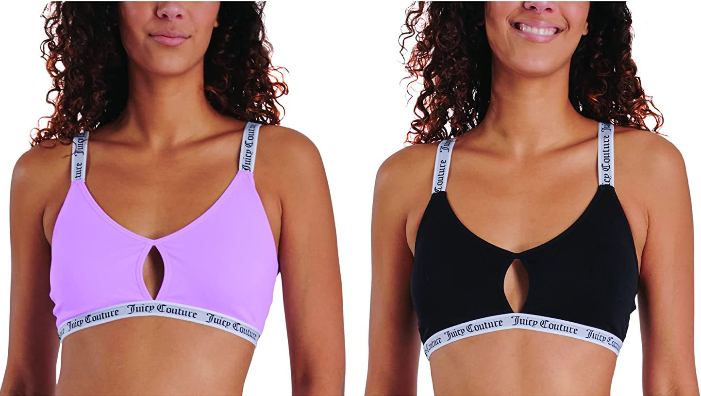 Juicy Couture Seamless Comfort Everyday Bra, Medium in Size Pack of 2 - Lucky Lilac/Black