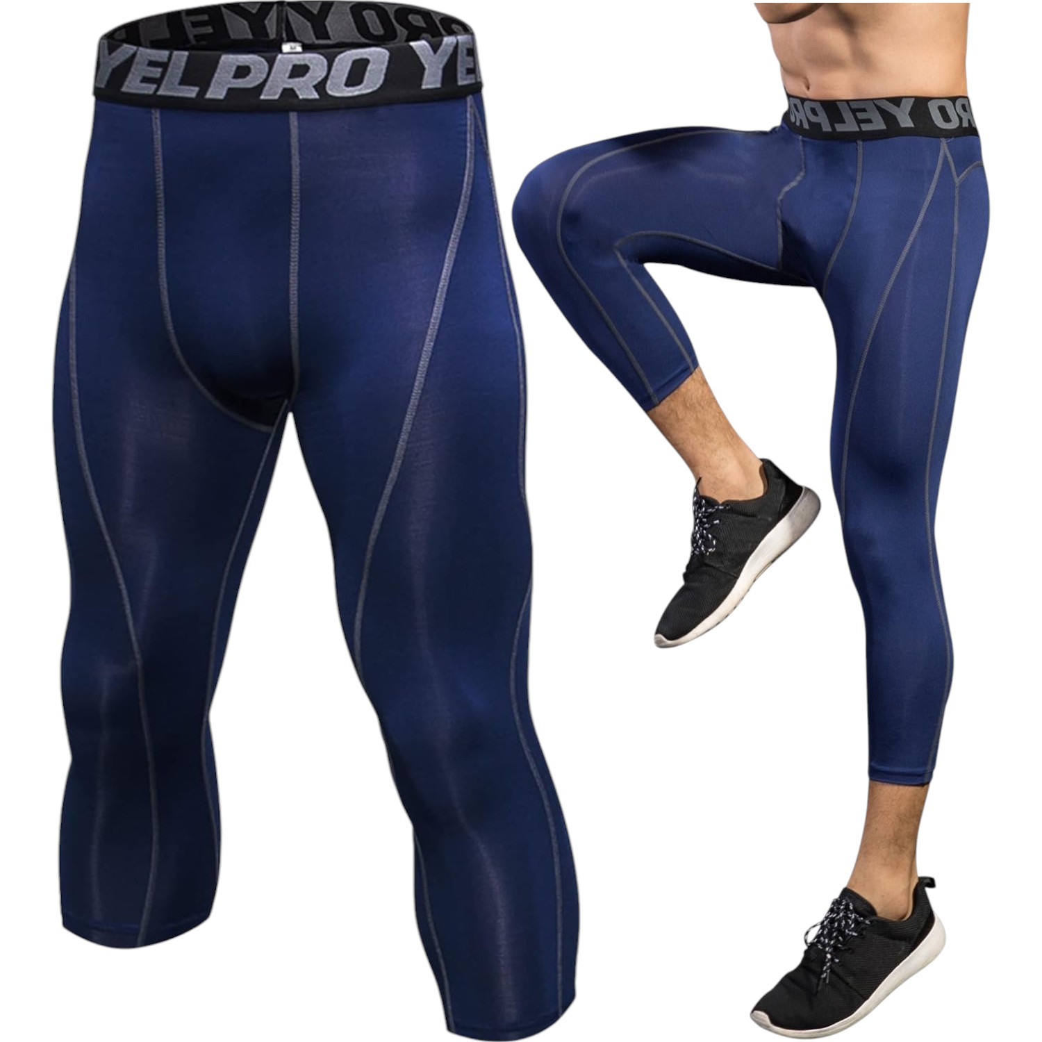 Yuerlian Men's 3/4 Compression Pants Cool Dry Capri Shorts Baselayer Leggings Tights Workout Running Sports Tights