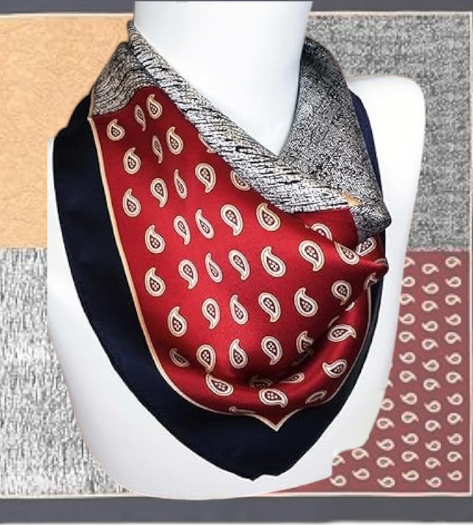 27.5" Mulberry Silk Feeling Head Scarf Women's Fashion Square Neck Satin Scarfs for Bag Hair Scarves Gift, A2-gold Red Drop