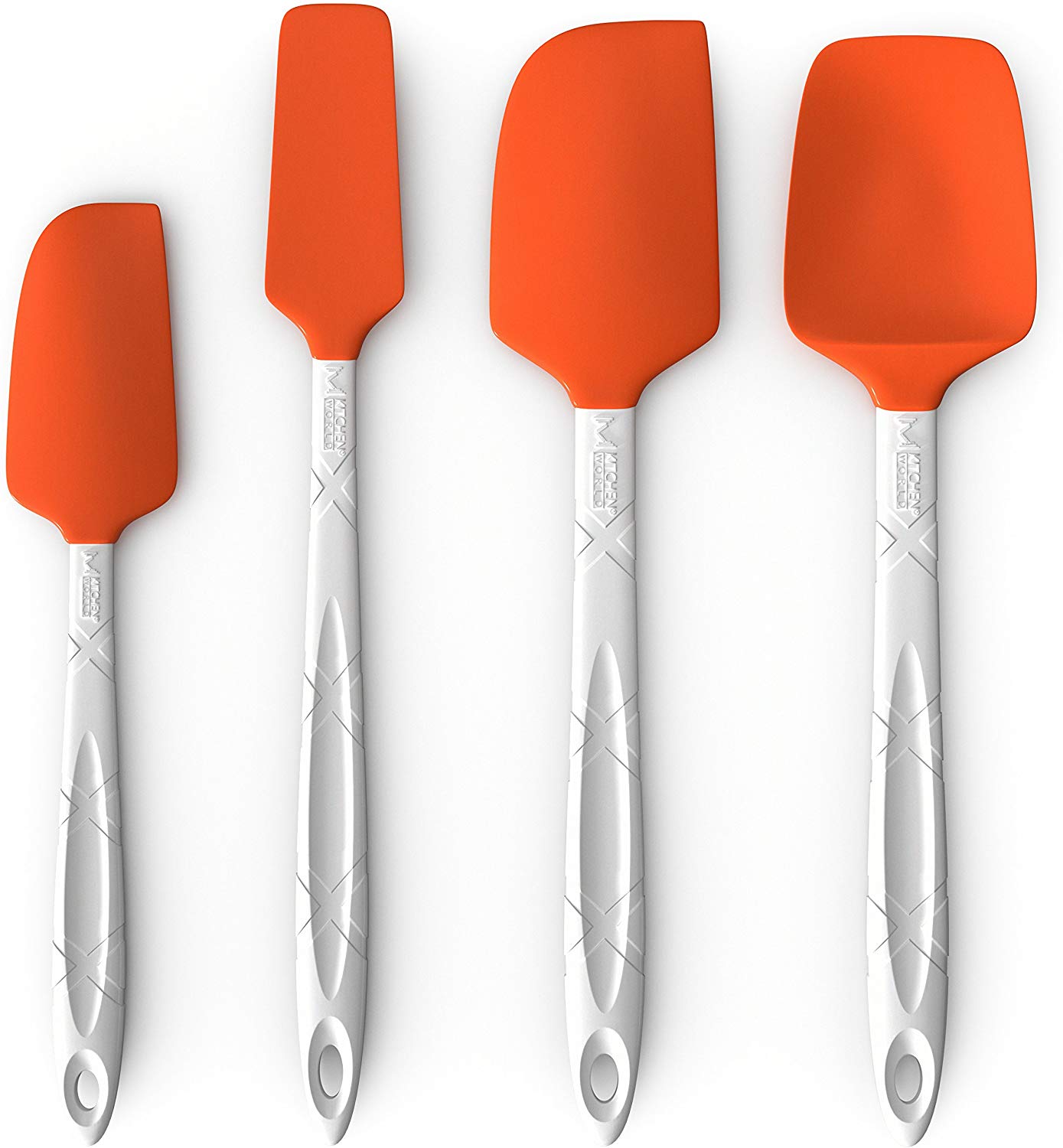 M KITCHEN WORLD Heat Resistant Silicone Spatulas Set - Rubber Spatula Kitchen Utensils Non-Stick for Cooking, Baking and Mixing - Ergonomic, Dishwasher Safe Bakeware Set of 4, Orange