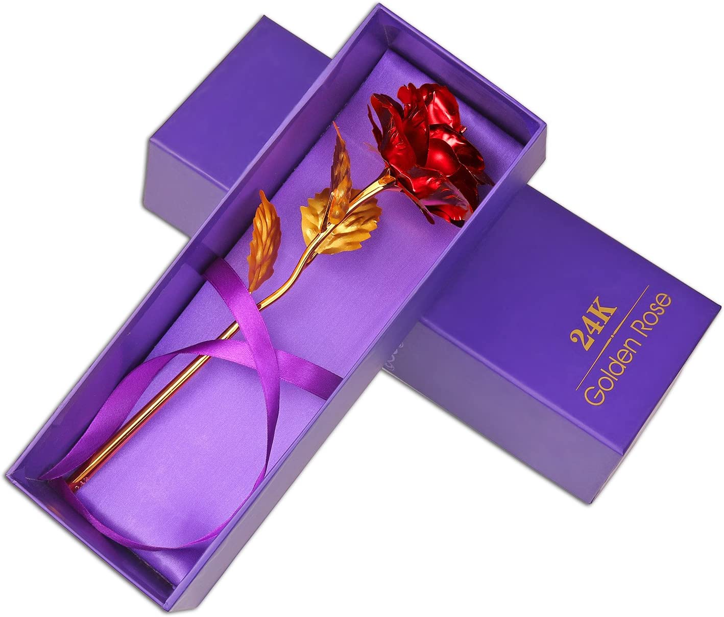 24K Golden Rose, Artificial Rose Flower Gifts for Her with Luxury Gift Box Great Gift Idea for Valentine's Day, Mother's Day, Birthday, Anniversary - Red