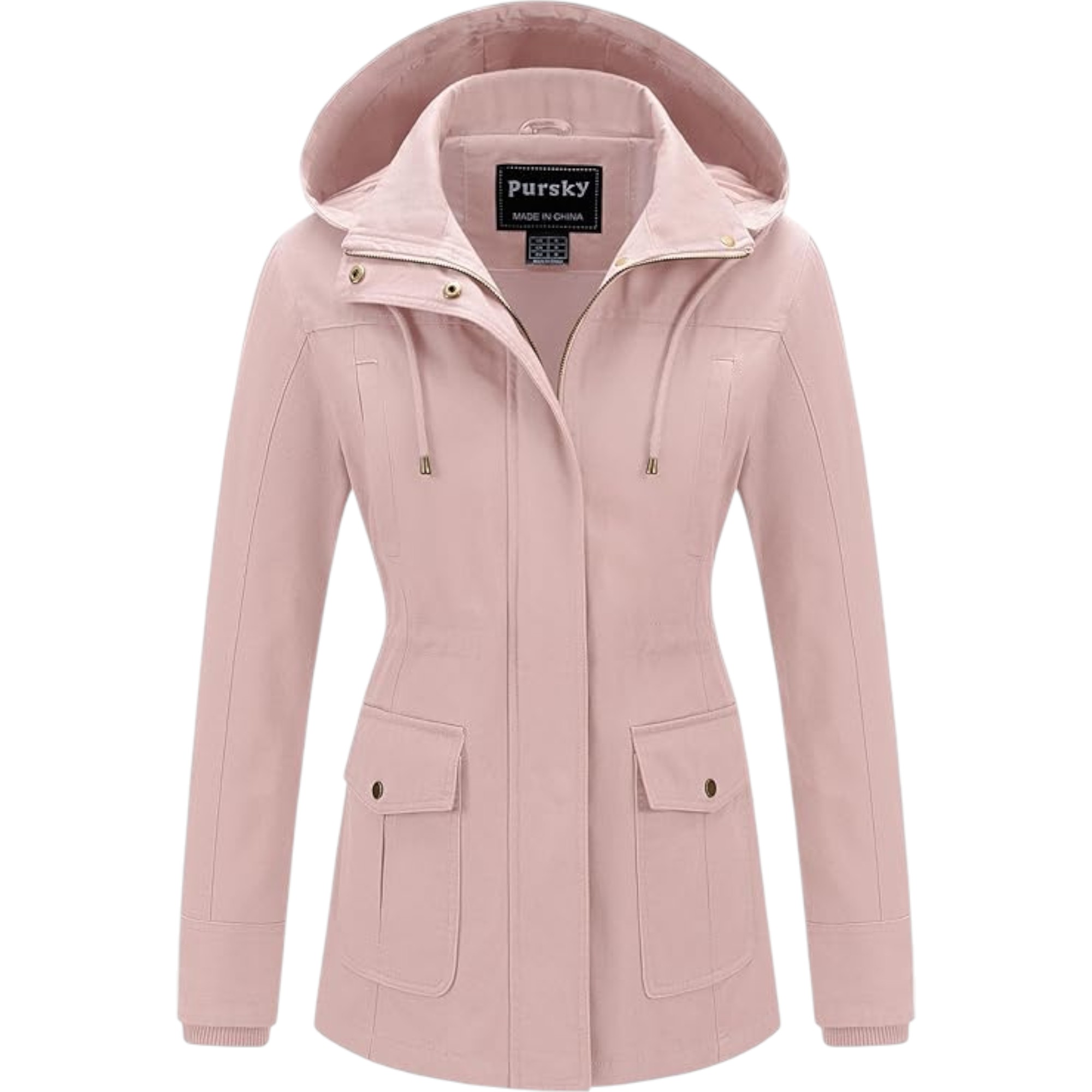 Pursky Women’s Cotton Anorak Jacket – Lightweight Casual Military Safari Utility Coat with Removable Hood (Pink, X-Large)