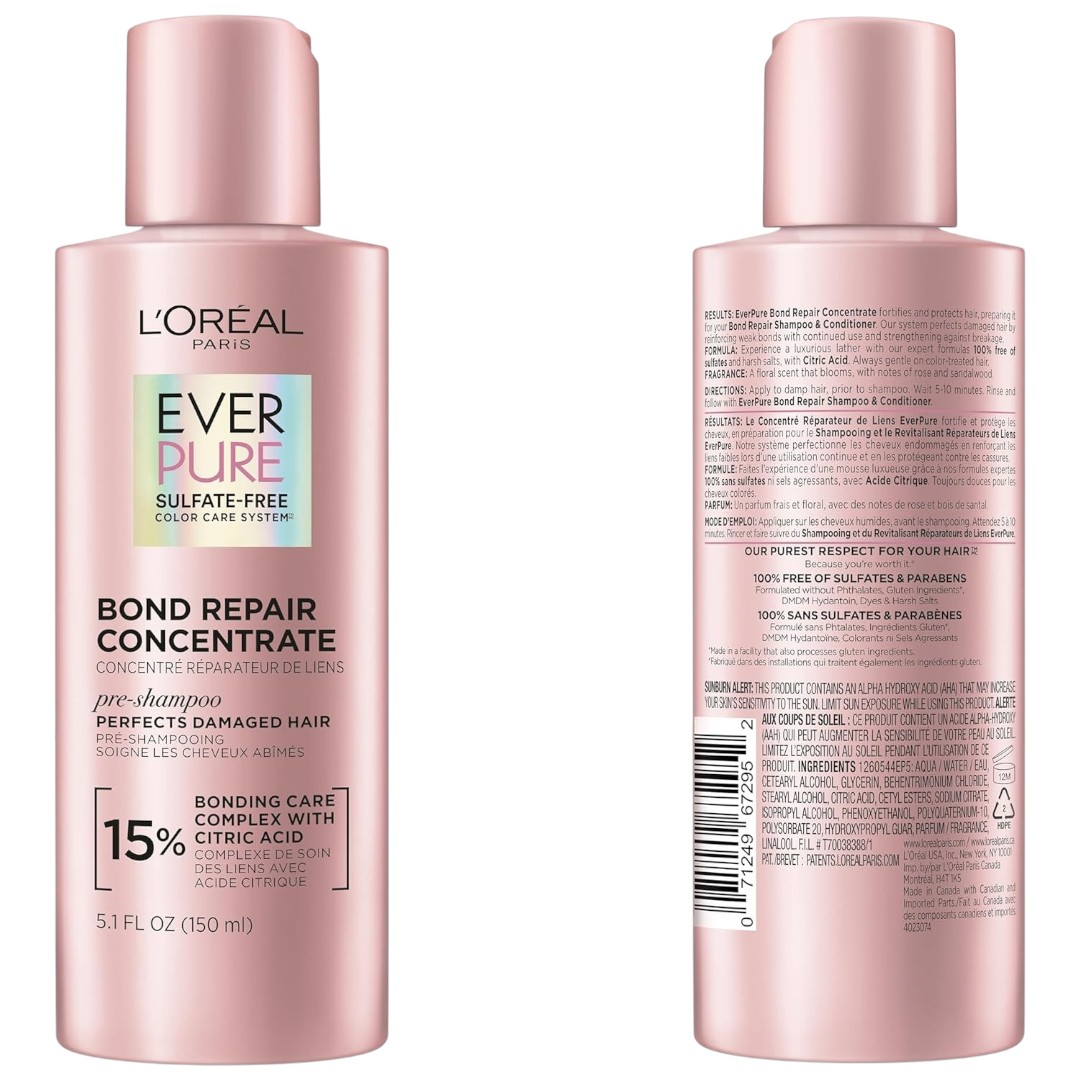 L’Oréal Paris EverPure Bond Repair Pre‑Shampoo Treatment 5.1oz (Citric Acid, For Colored/Bleached/Damaged Hair)