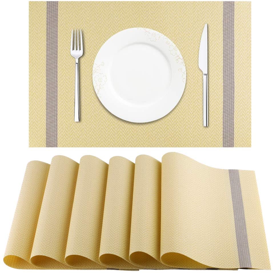 Artand Placemat, Crossweave Woven Vinyl Non-Slip Insulation Placemat Washable Table Mats Set of 6(Beige)