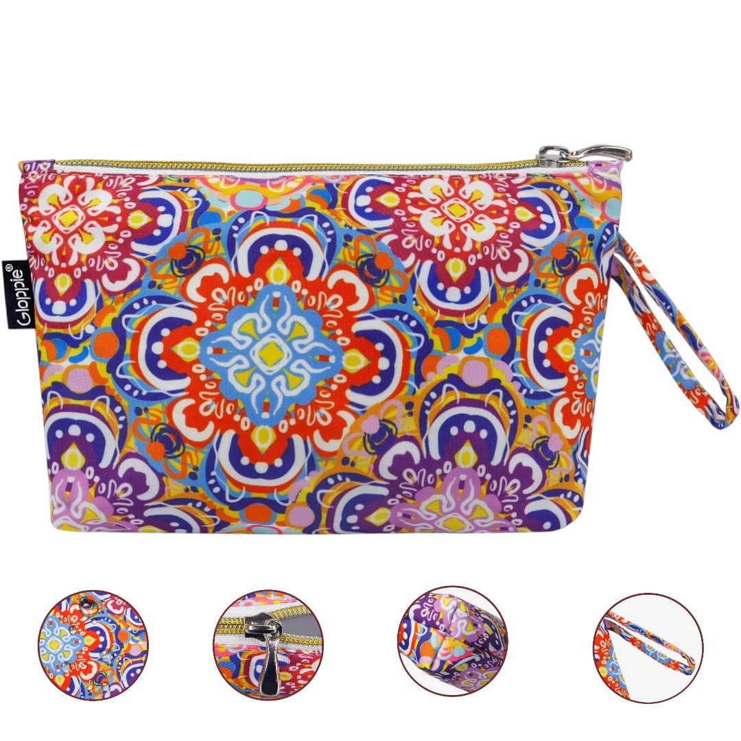 Gloppie Bohemian Makeup Bag - Small Travel Cosmetic Bag for Women, Geometric Zipper Pouch for Purse (Bohemian Geometric) | USA/UK Imported via Amazon Pakistan
