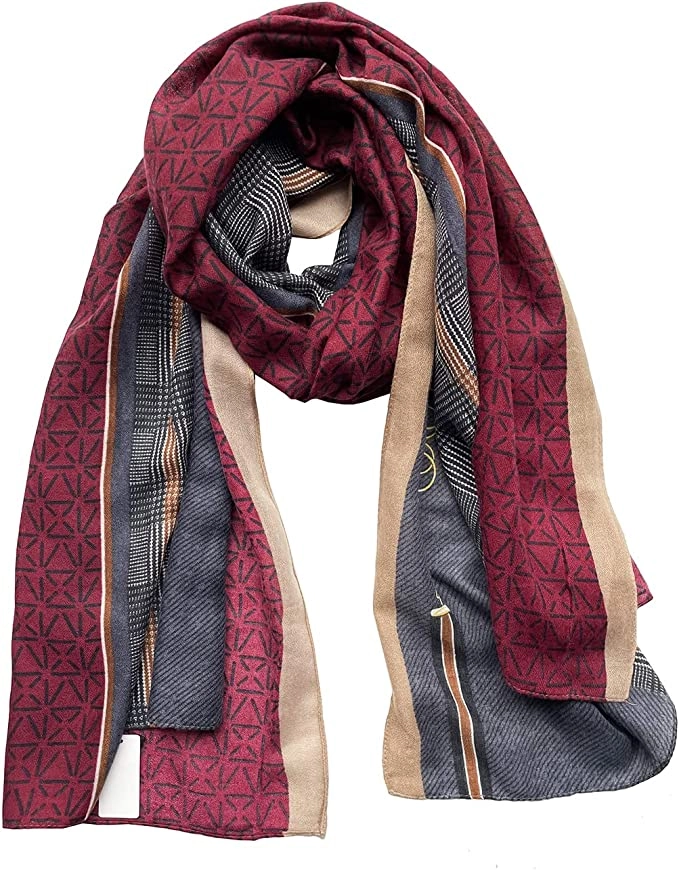 Jerla Women's Scarves Lady Light Soft Fashion Solid Scarf Wrap Shawl Plaid Scarf - (Coffee and Jujube Red)