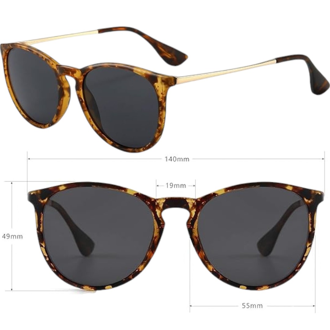 Vintage Round Polarized Sunglasses – Amber Matte Frame, Gray Lens, UV400 Protection (For Women’s Fashion & Everyday Use in Pakistan)