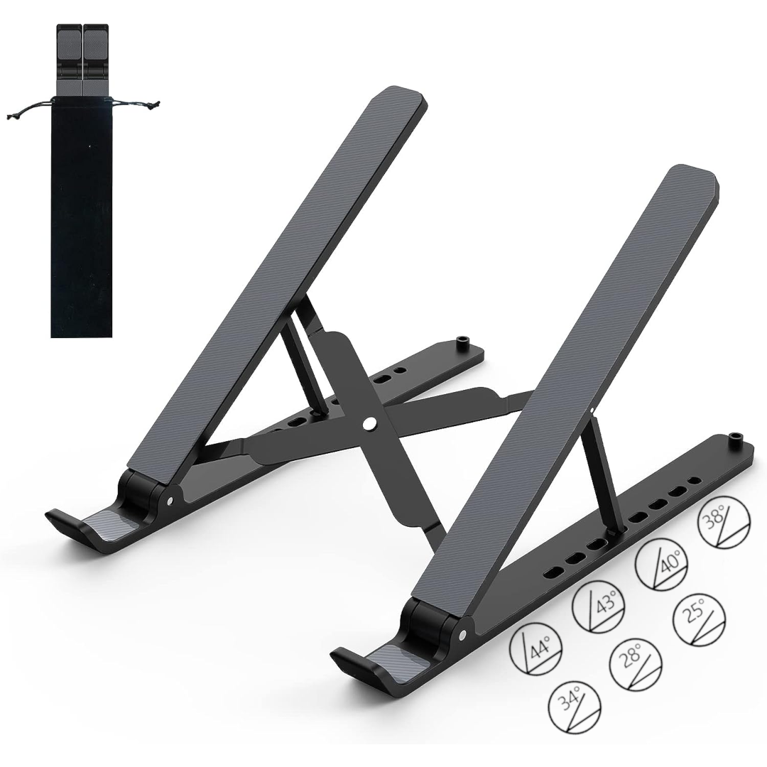 Laptop Stand for Desk, Adjustable Laptop Riser ABS+Silicone Foldable Portable Laptop Holder for 10-15.6” Laptops,Tablets - Black